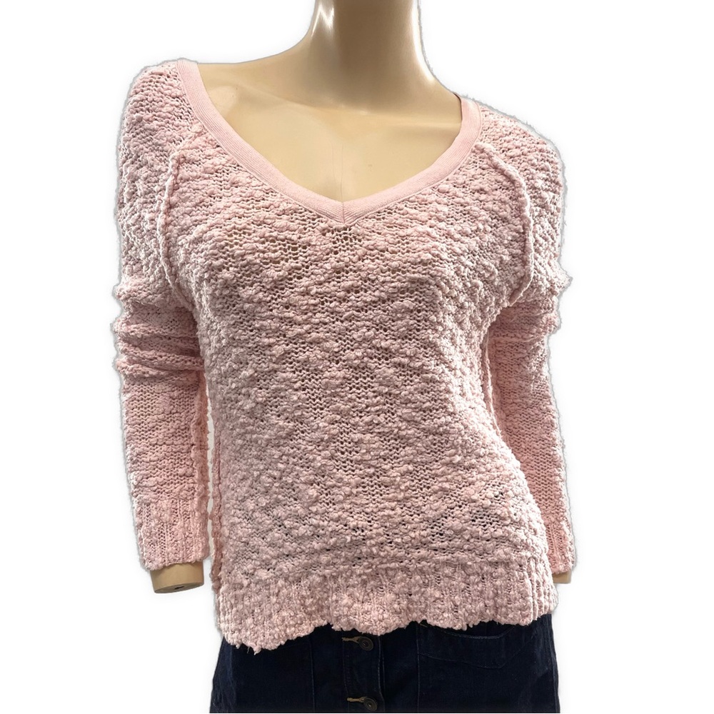 Free People-  Blush Knurled Textured V-Neck Sweater- XS